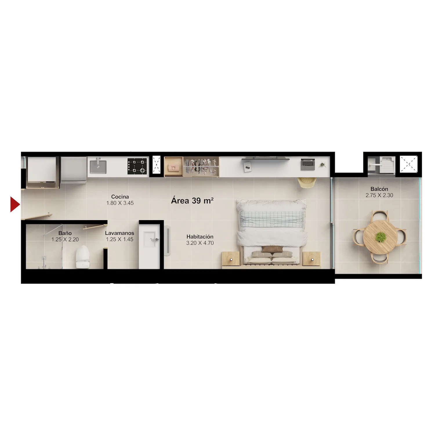 Plano apartamento puerto gaira 39m2